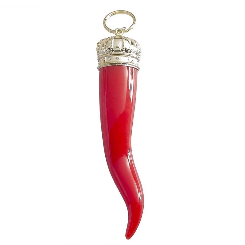 Large Crown Italian Horn Cornicello Keychain - Italian Novelties