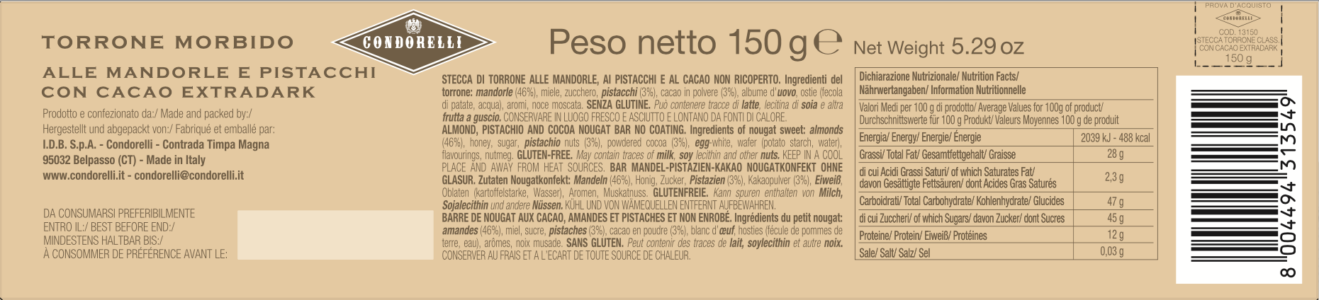 Condorelli Soft Torrone Bar - Chocolate