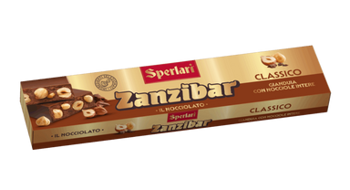 A package of Sperlari Zanzibar Classic hazelnut chocolate spread, shown at an angle on a plain white background.