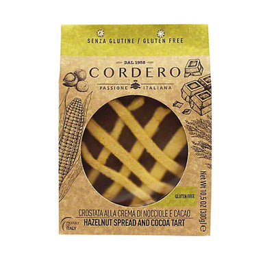 Cordero hazelnut spread and cocoa tart packaging on a white background
