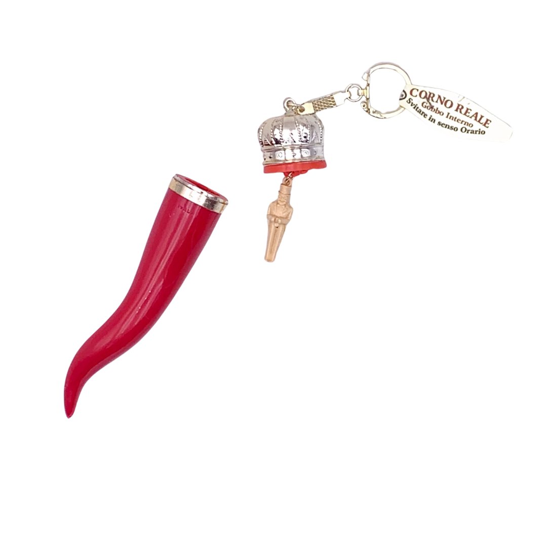 Italian Horn Cornicello Keychain with Gobbo Charm - Torrone Candy