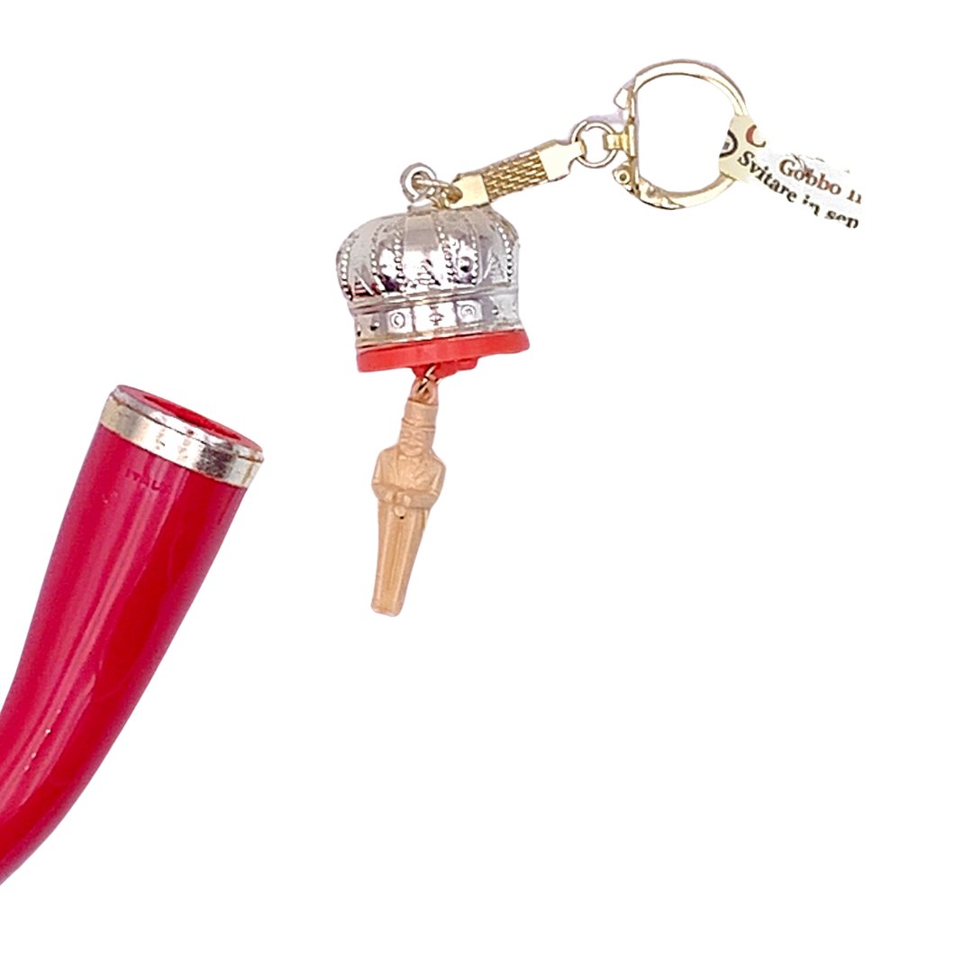 Italian Horn Cornicello Keychain with Gobbo Charm - Torrone Candy