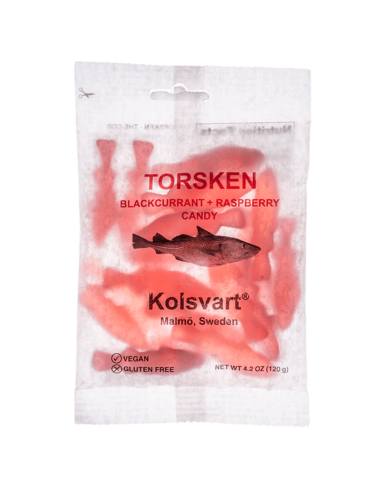 Kolsvart Raspberry & Black Currant Candy Fish - Sweden - Torrone Candy