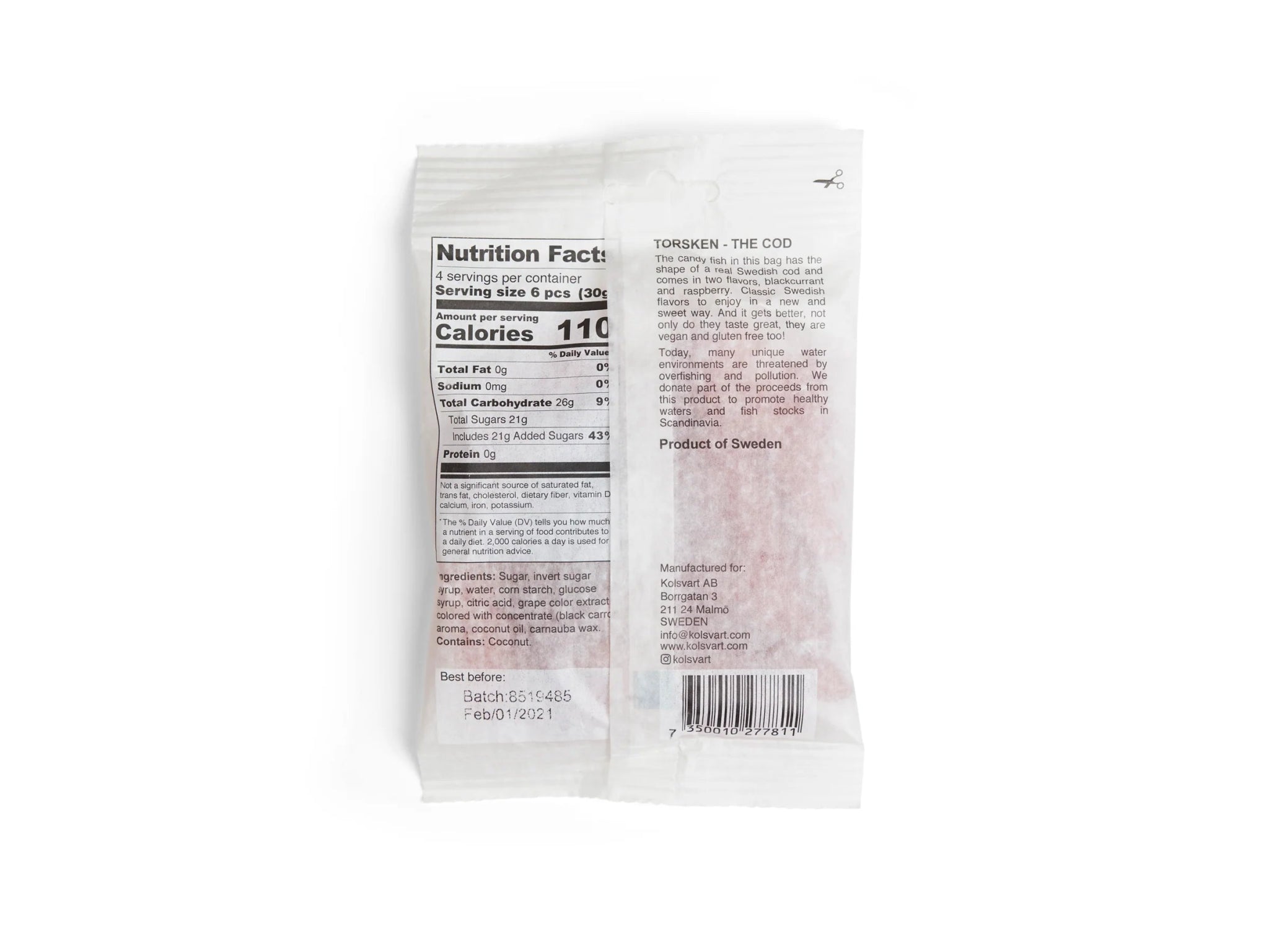 Kolsvart Torksen Raspberry & Black Currant Candy Fish - Sweden - Torrone Candy