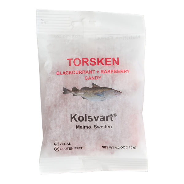 Kolsvart Torksen Raspberry & Black Currant Candy Fish - Sweden - Torrone Candy
