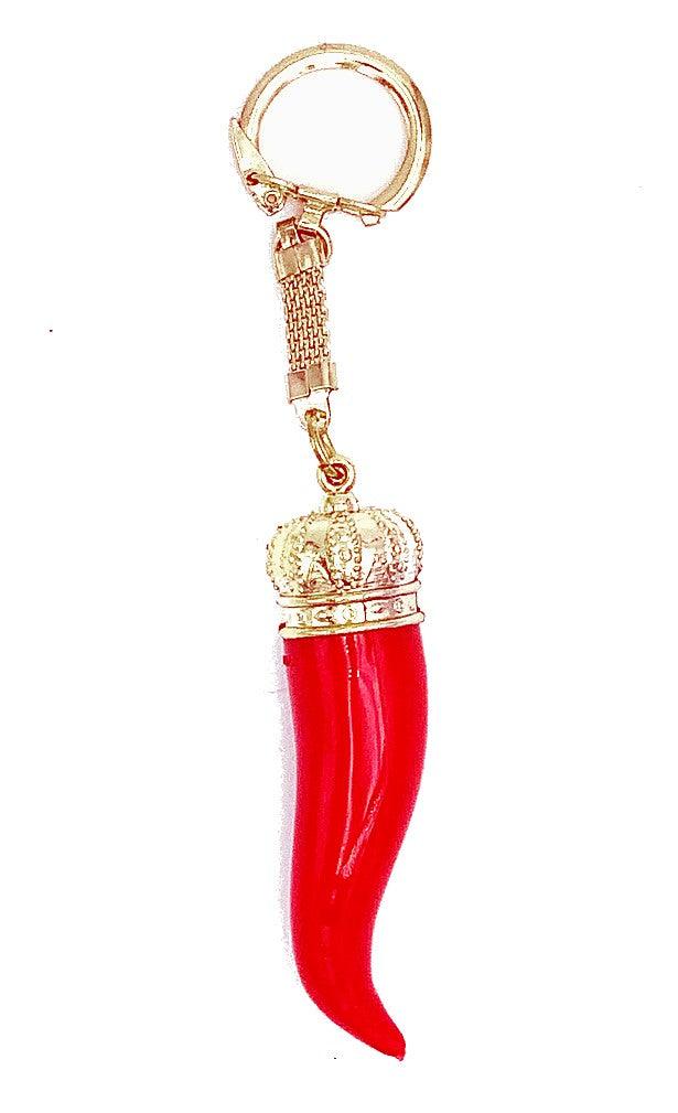 Medium Italian Horn Cornicello Keychain with Crown - Torrone Candy