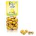 Packaged lemon-flavored dragées with a yellow label on a white background