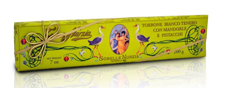 Sorelle Nurzia Hand Wrapped Soft Torrone - Almonds and Pistachios - Torrone Candy