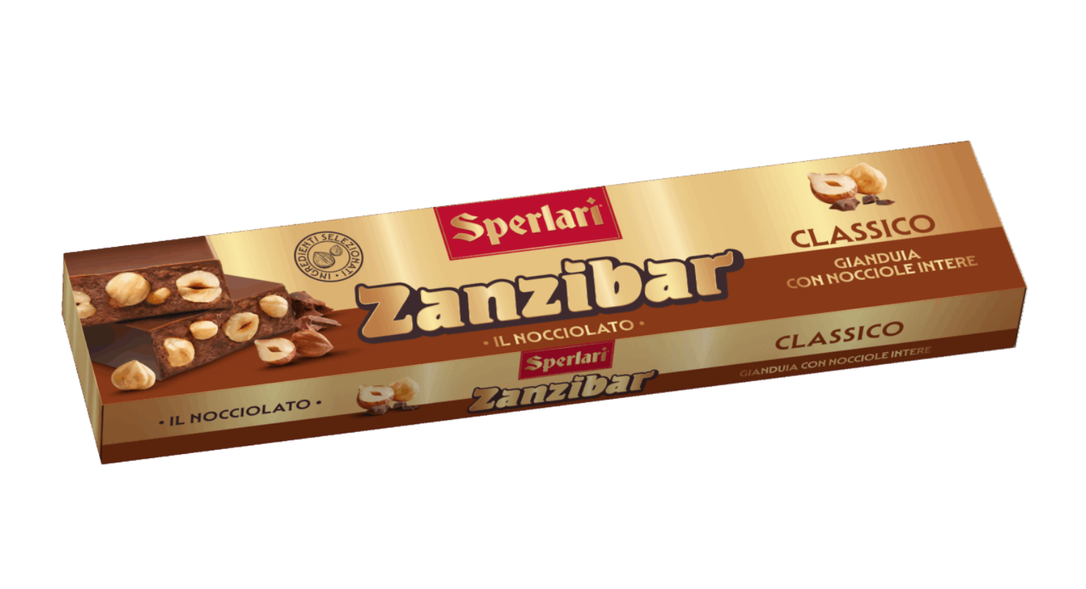A package of Sperlari Zanzibar Classic hazelnut chocolate spread, shown at an angle on a plain white background.