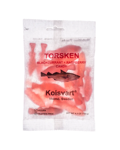 Kolsvart Raspberry & Black Currant Candy Fish - Sweden - Torrone Candy