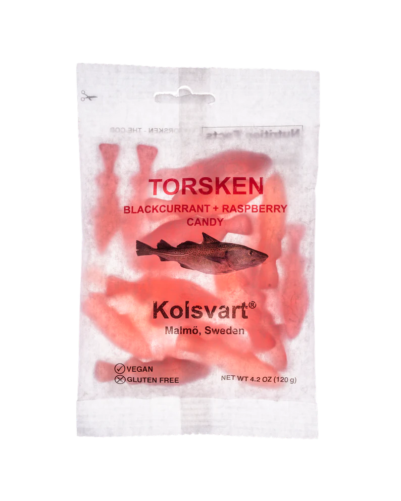 Kolsvart Raspberry & Black Currant Candy Fish - Sweden - Torrone Candy