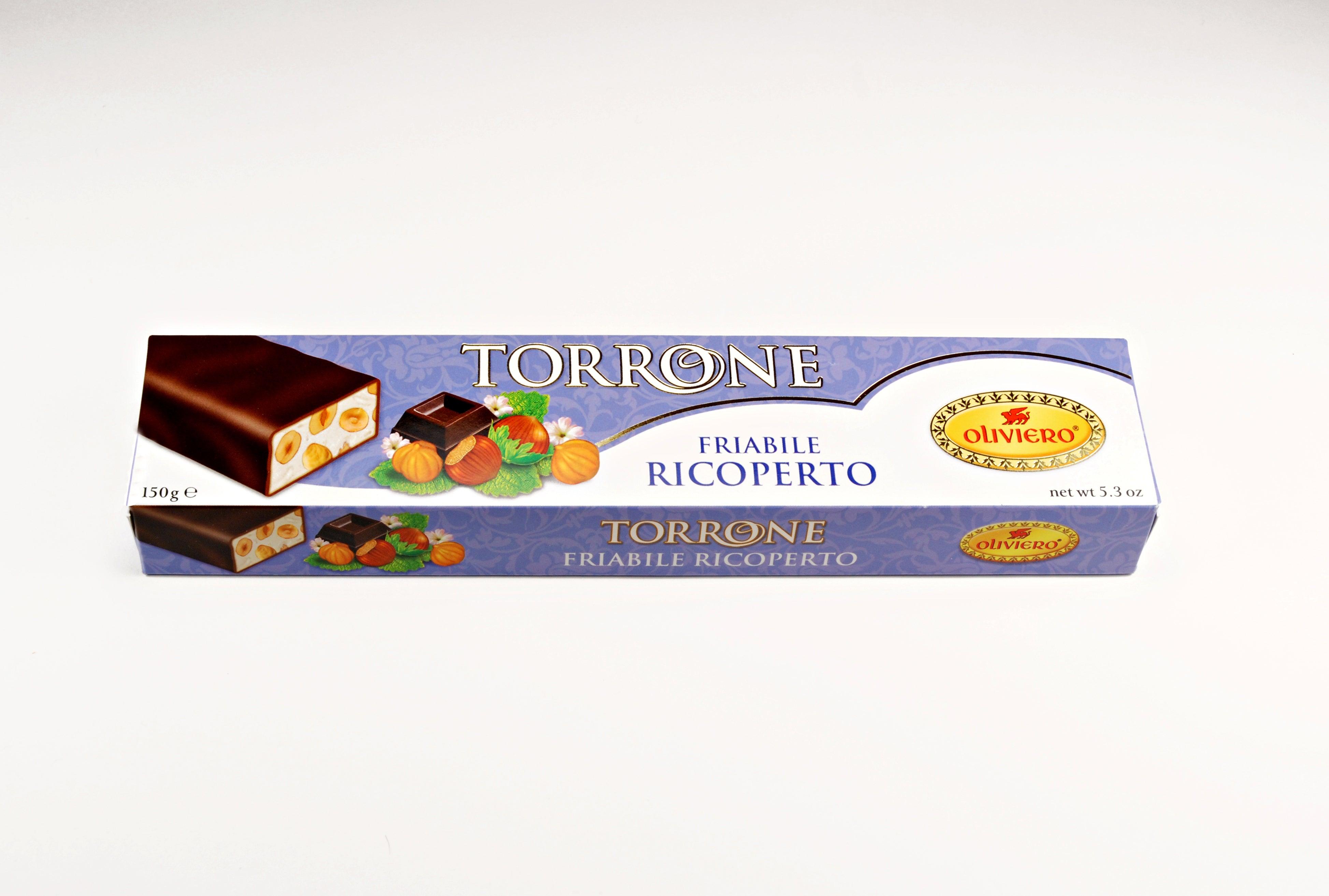 Oliviero Chocolate Covered Hazelnut Torrone Bar - Hard - Torrone Candy