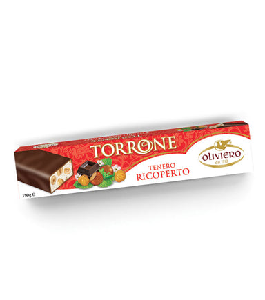 Oliviero Chocolate Covered Hazelnut Torrone Bar - Soft - Torrone Candy
