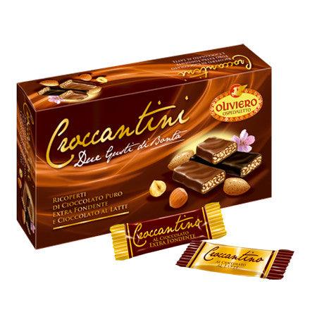 Oliviero Croccantini Ricoperti - Milk and Dark Chocolate Covered Almond and Hazelnut Brittle - Torrone Candy
